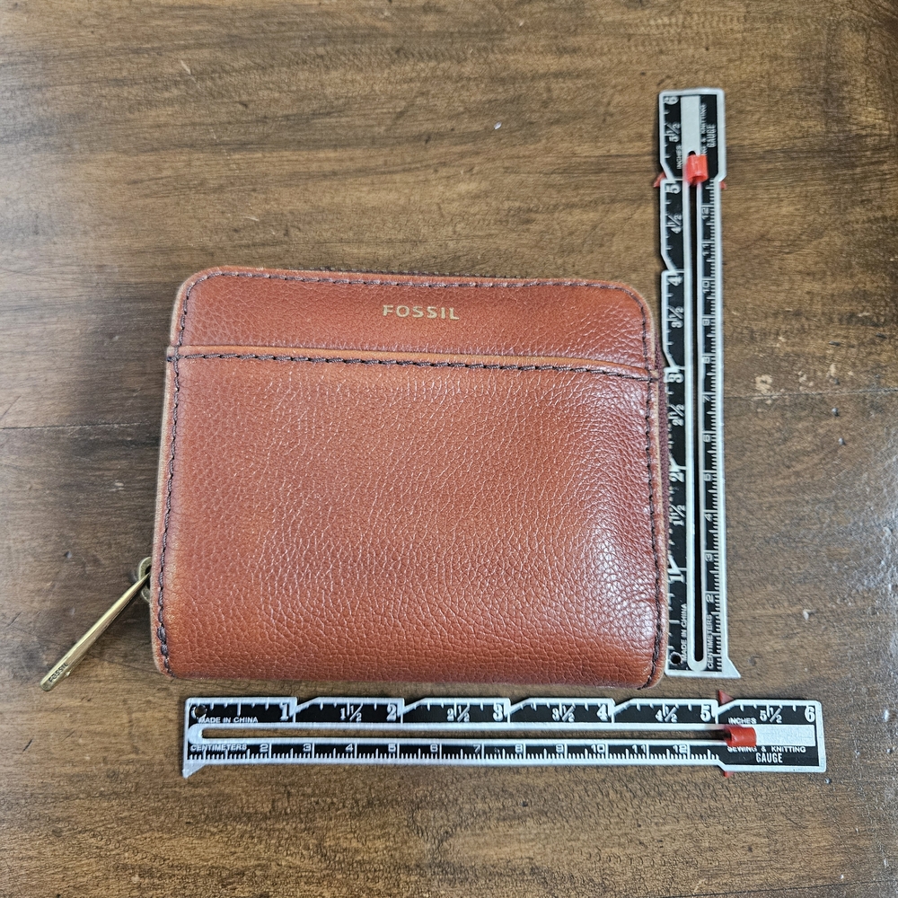 Fossil Tan Leather Wallet with Gold Zipper